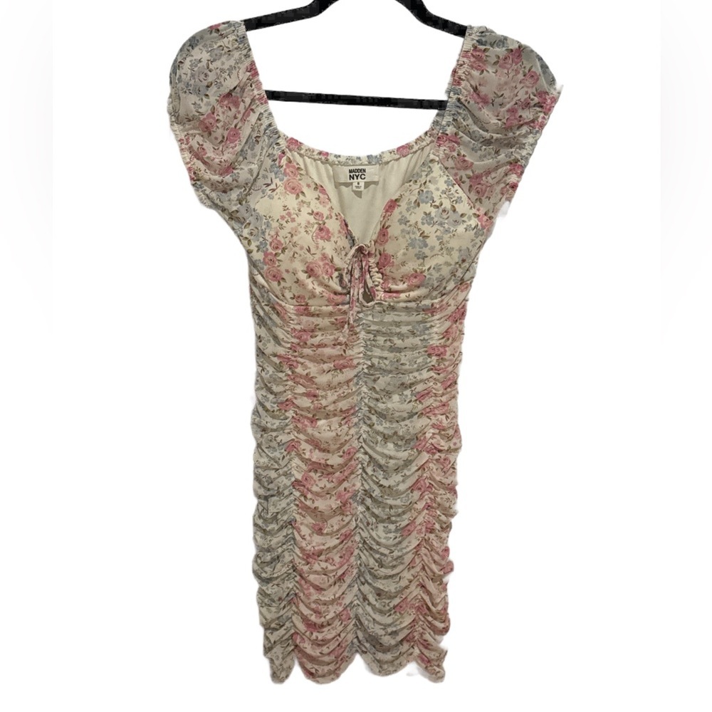 Madden NYC Ruched Mini Dress Floral Small EUC